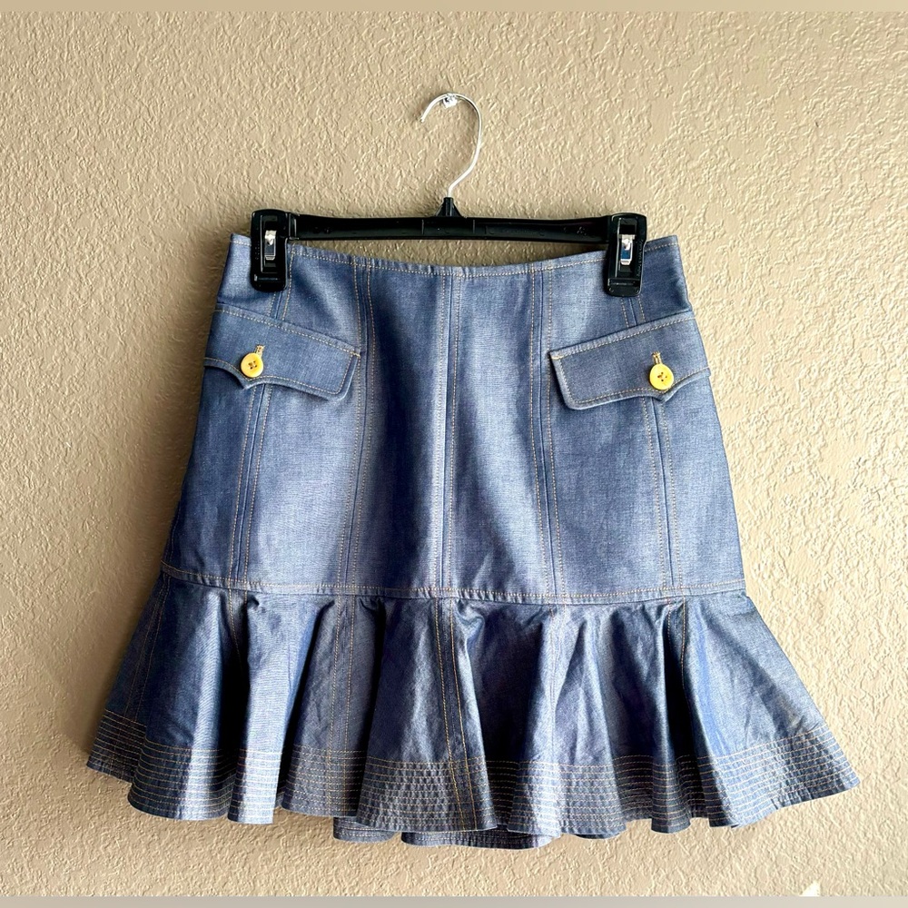 Acler Blue Denim Mini Skirt with Flounce Hem